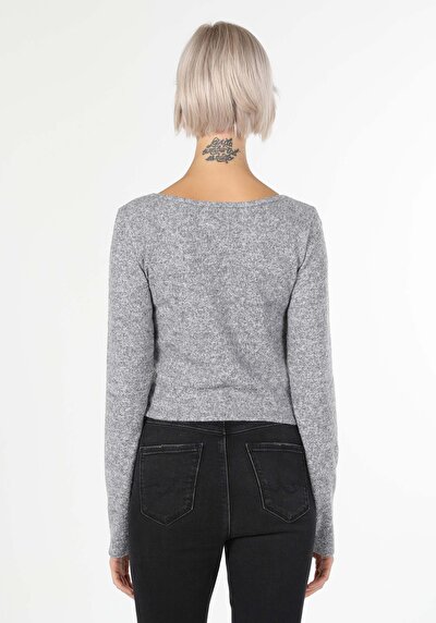 Image de T-shirt À Manches Longues Gris Slim Fit Femme
