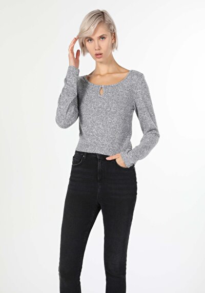 Image de T-shirt À Manches Longues Gris Slim Fit  Femme