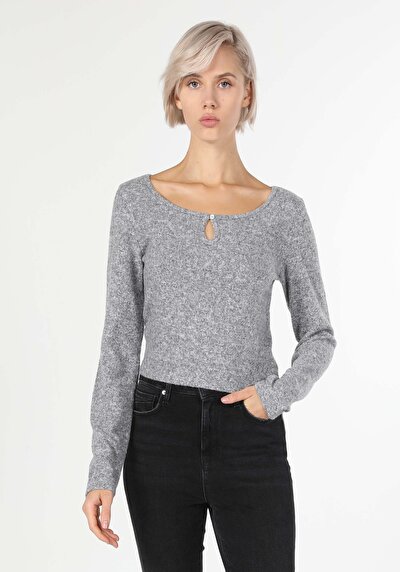 Image de T-shirt À Manches Longues Gris Slim Fit  Femme