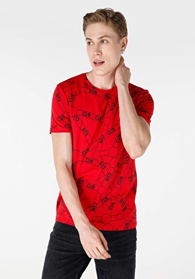 Afficher les détails de T-shirt À Manches Courtes Rouge Regular Fit  Homme