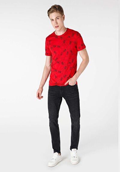 Afficher les détails de T-shirt À Manches Courtes Rouge Regular Fit  Homme
