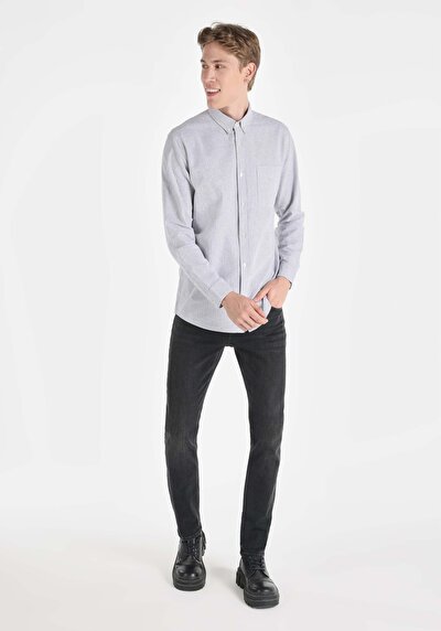 Image de Chemise À Manches Longues Anthracite Regular Fit Homme