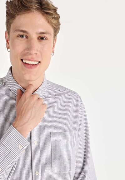 Image de Chemise À Manches Longues Anthracite Regular Fit   Homme