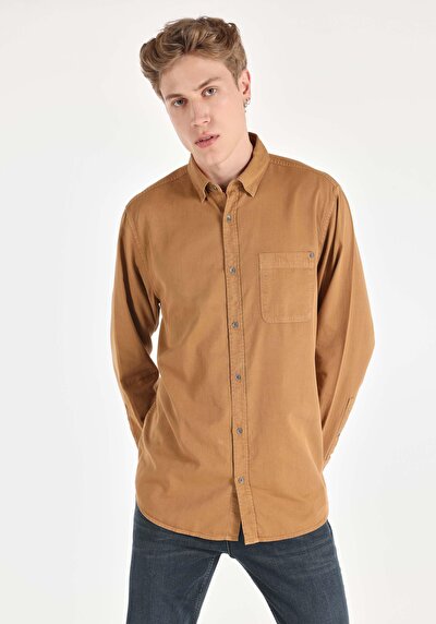 Image de Chemise À Manches Longues Marron Comfort Fit Homme