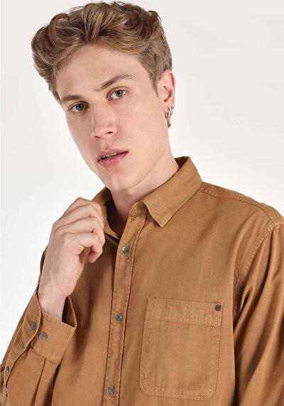 Afficher les détails de Chemise À Manches Longues Marron Comfort Fit   Homme