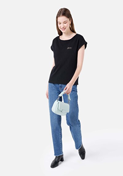 Image de T-shirt À Manches Courtes Noir Regular Fit Imprimé Femme