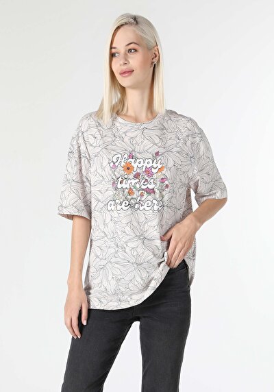 Image de T-shirt À Manches Courtes Ecru Comfort Fit Femme