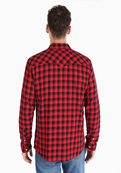 Image de Chemise À Manches Longues Rouge Slim Fit Homme