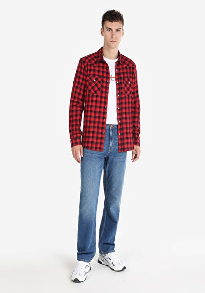 Image de Chemise À Manches Longues Rouge Slim Fit Homme