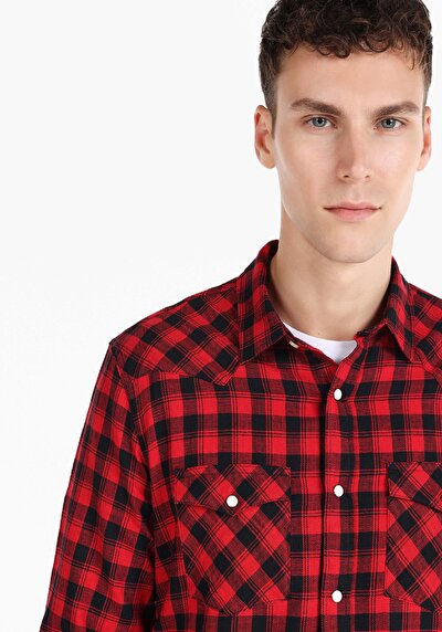 Image de Chemise À Manches Longues Rouge Slim Fit   Homme