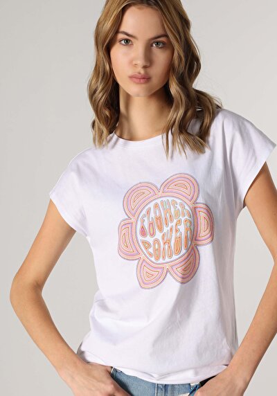 Afficher les détails de T-shirt À Manches Courtes Blanc Regular Fit  Femme