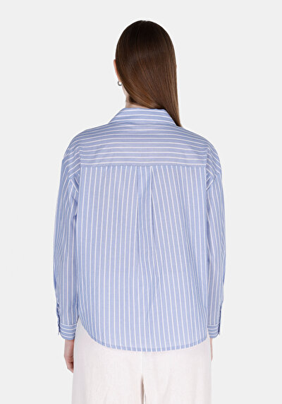 Image de Chemise À Manches Longues Bleu Fashion Fit Rayé Satin Femme