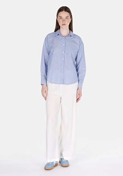 Image de Chemise À Manches Longues Bleu Fashion Fit Rayé Satin Femme
