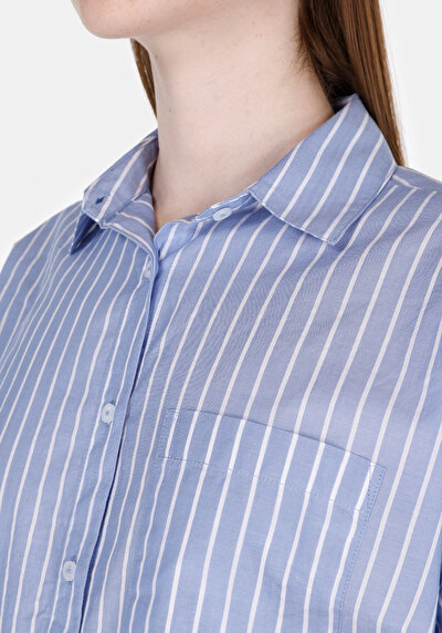 Image de Chemise À Manches Longues Bleu Fashion Fit Rayé Satin Femme