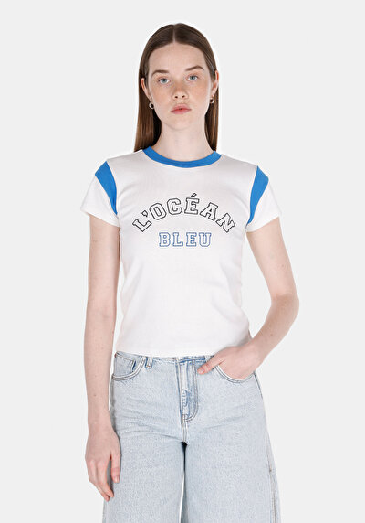 Image de T-shirt À Manches Courtes Blanc Regular Fit Imprimé Femme