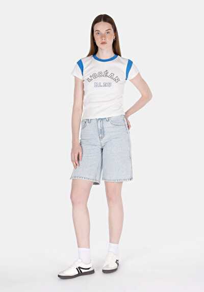 Image de T-shirt À Manches Courtes Blanc Regular Fit Imprimé Femme