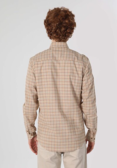 Image de Chemise À Manches Longues Marron Slim Fit Carré Popeline Homme