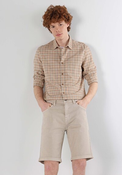 Image de Chemise À Manches Longues Marron Slim Fit Carré Popeline Homme
