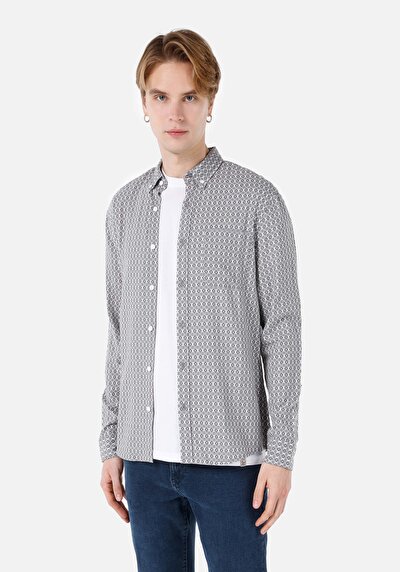 Image de Chemise À Manches Longues Gris Slim Fit   Homme