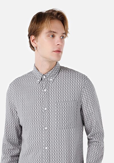 Image de Chemise À Manches Longues Gris Slim Fit Homme