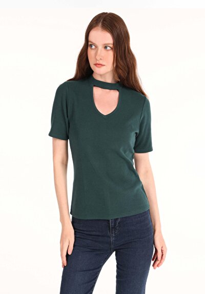 Image de T-shirt À Manches Courtes Vert Slim Fit Femme
