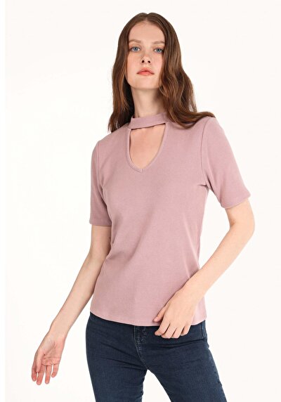 Afficher les détails de T-shirt À Manches Courtes Rose Slim Fit  Femme