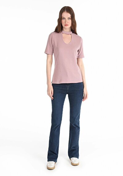 Afficher les détails de T-shirt À Manches Courtes Rose Slim Fit  Femme
