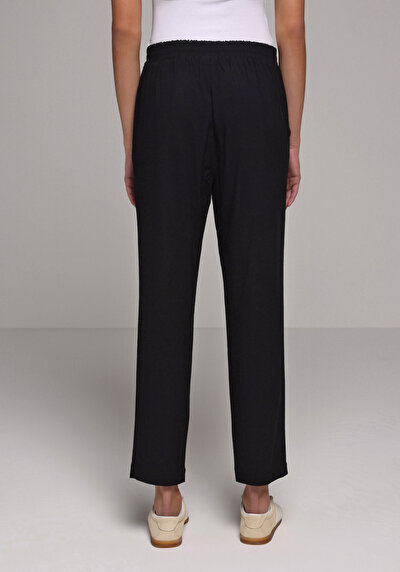 Image de Pantalon Noir Straight Leg High Rise En Sergé Regular Fit Femme