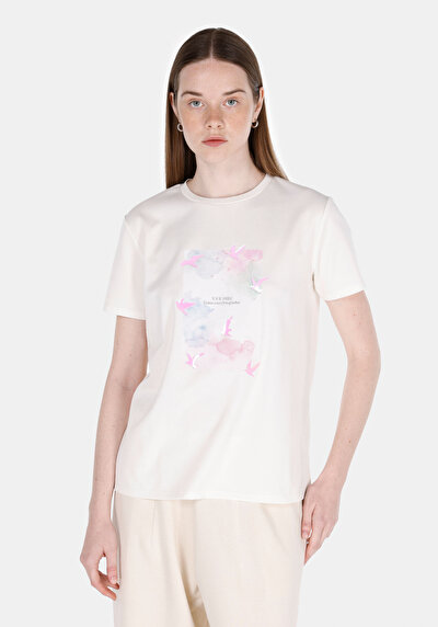 Image de T-shirt À Manches Courtes Blanc Regular Fit Imprimé Femme