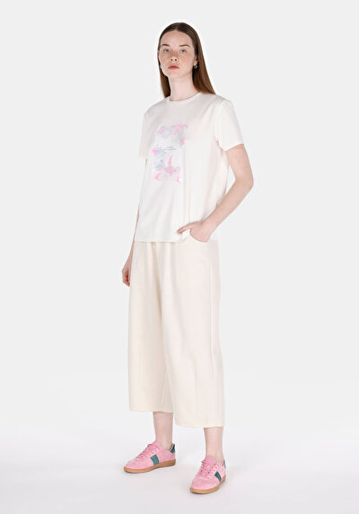 Image de T-shirt À Manches Courtes Blanc Regular Fit Imprimé Femme