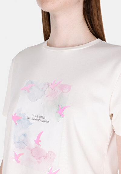 Image de T-shirt À Manches Courtes Blanc Regular Fit Imprimé Femme