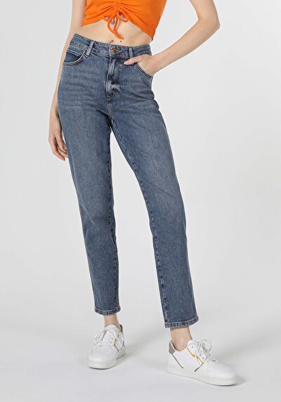 Image de 896  Maria Pantalon Bleu Tapered Leg  En  Mom Fit Femme