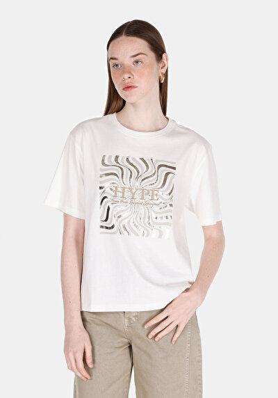 Image de T-shirt À Manches Courtes Blanc Regular Fit Imprimé Femme