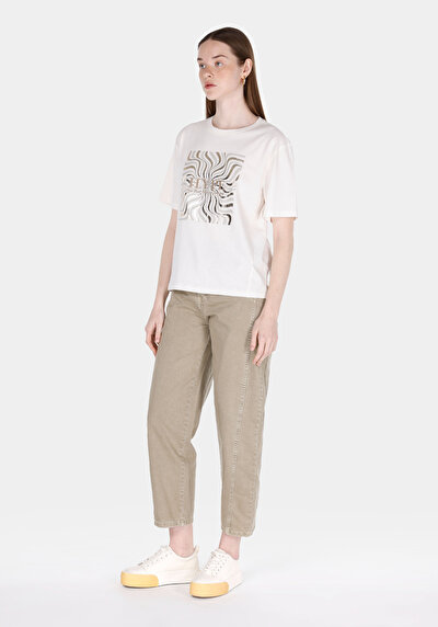 Image de T-shirt À Manches Courtes Blanc Regular Fit Imprimé Femme