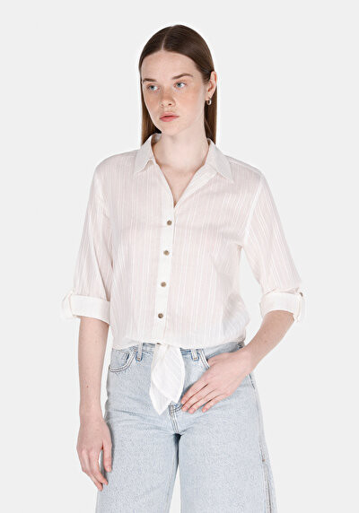 Afficher les détails de Chemise À Manches Longues Blanc Regular Fit Droit Ratière Femme