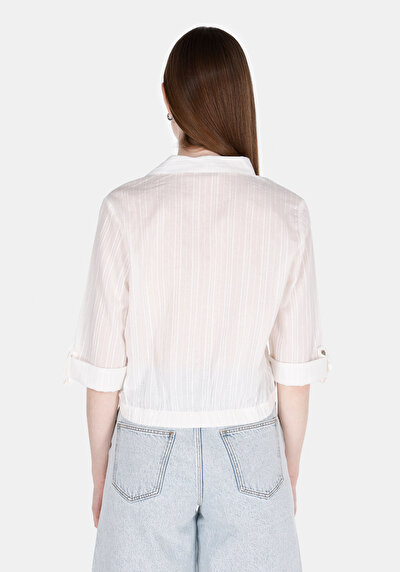 Afficher les détails de Chemise À Manches Longues Blanc Regular Fit Droit Ratière Femme
