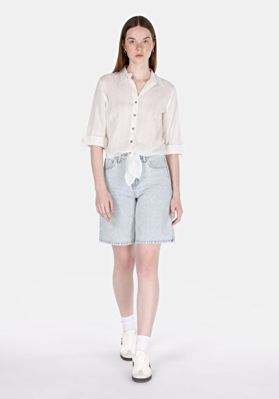 Afficher les détails de Chemise À Manches Longues Blanc Regular Fit Droit Ratière Femme