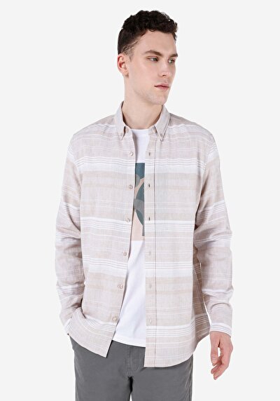 Image de Chemise À Manches Longues Beige Regular Fit Homme