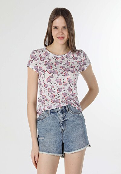 Image de T-shirt À Manches Courtes Multicolou Slim Fit Femme