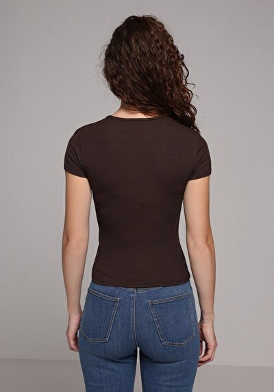 Image de T-shirt À Manches Courtes Marron Slim Fit Droit Femme