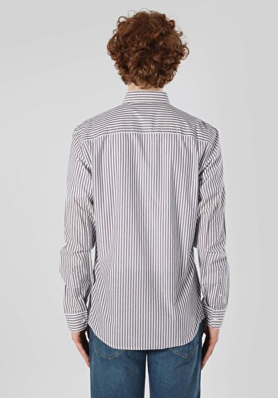 Image de Chemise À Manches Longues Blanc Slim Fit Rayé Oxford Homme