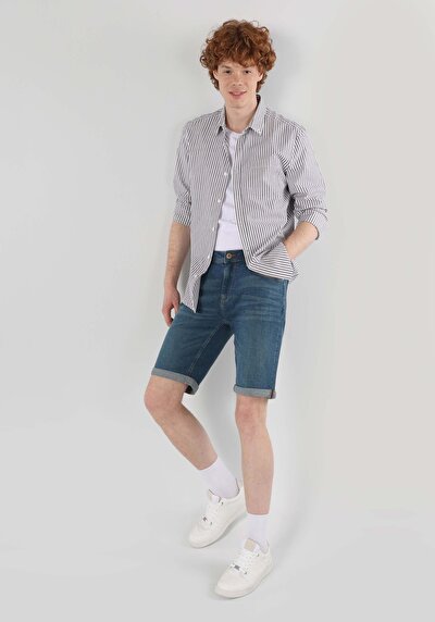 Image de Chemise À Manches Longues Blanc Slim Fit Rayé Oxford Homme