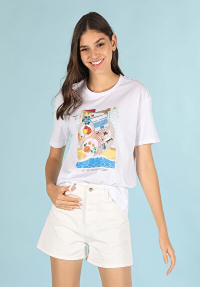 Afficher les détails de T-shirt À Manches Courtes Blanc Comfort Fit  Femme