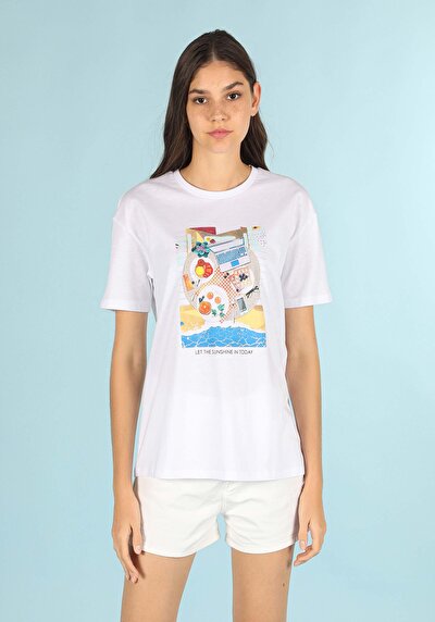Afficher les détails de T-shirt À Manches Courtes Blanc Comfort Fit  Femme