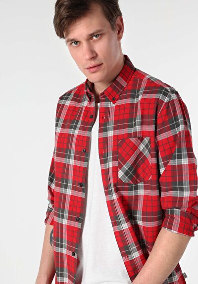 Image de Chemise À Manches Longues Rouge Regular Fit   Homme
