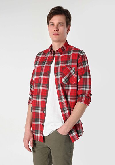 Image de Chemise À Manches Longues Rouge Regular Fit Homme