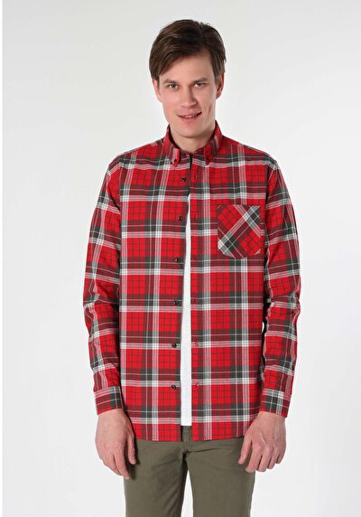 Image de Chemise À Manches Longues Rouge Regular Fit   Homme