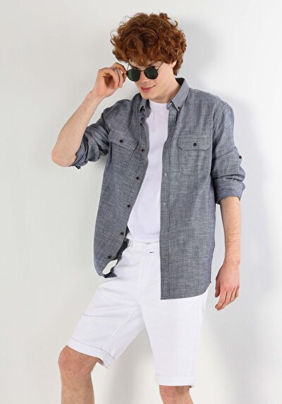 Image de Chemise À Manches Longues Marine Regular Fit Homme