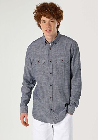 Image de Chemise À Manches Longues Marine Regular Fit   Homme