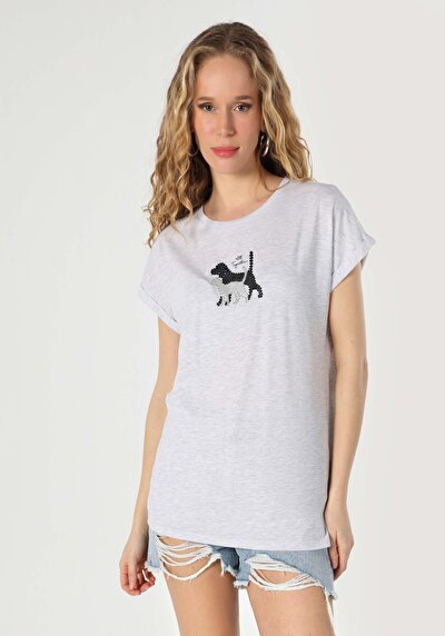 Image de T-shirt À Manches Courtes Gris Regular Fit  Femme